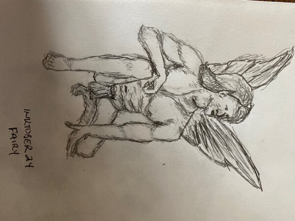 Male fairy crouching - pencil