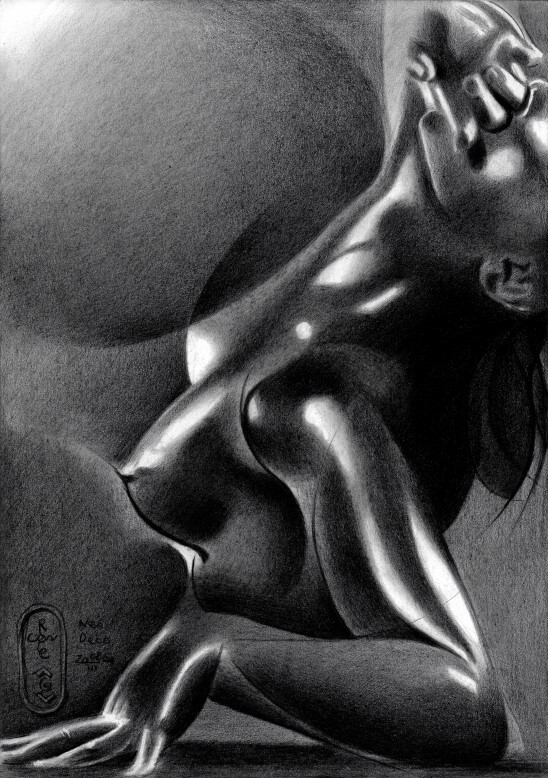 cubist art deco graphite pencil drawing