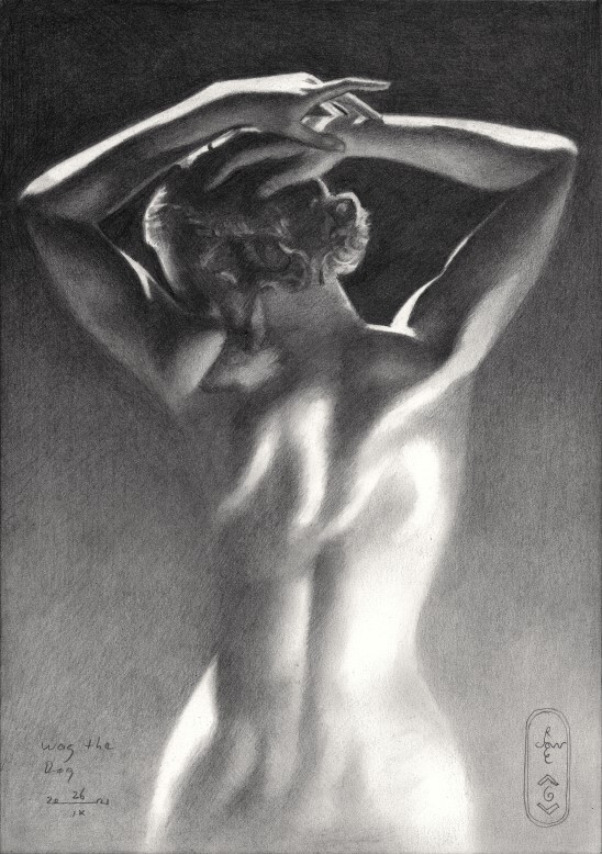 surrealist nude graphite pencil drawing