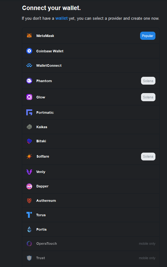 Full list of Compatible Wallets
