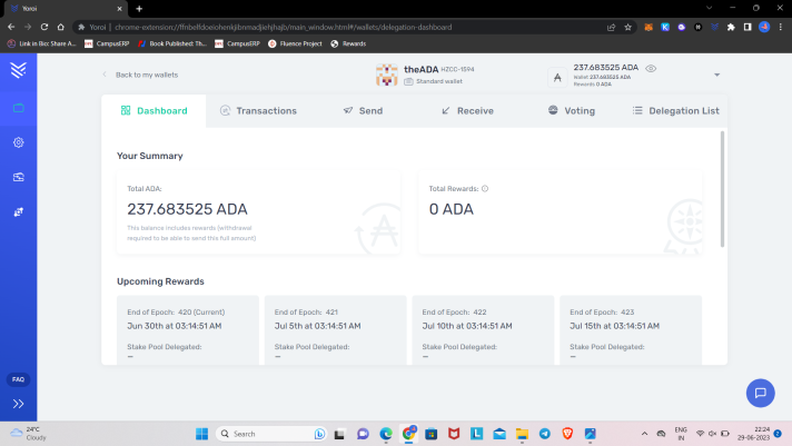 Yoroi Wallet Dashboard