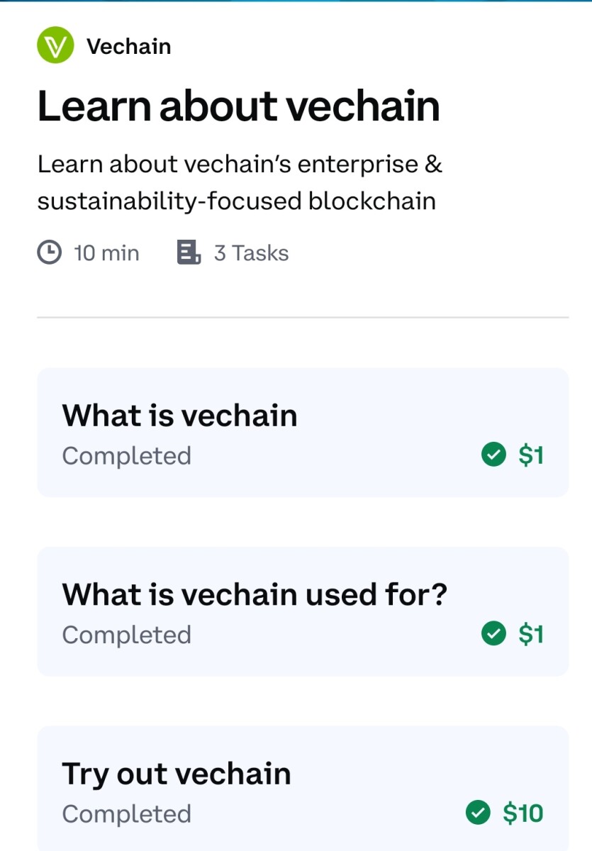 Earn $12 VET : Coinbase Learning rewards