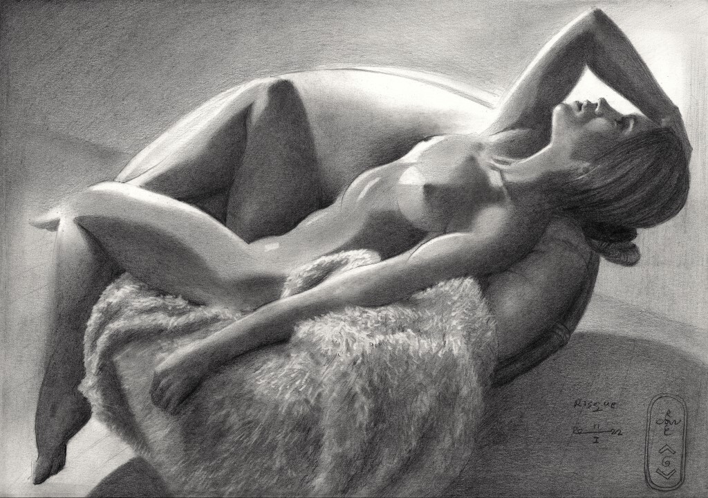 cubist nude graphite pencil drawing