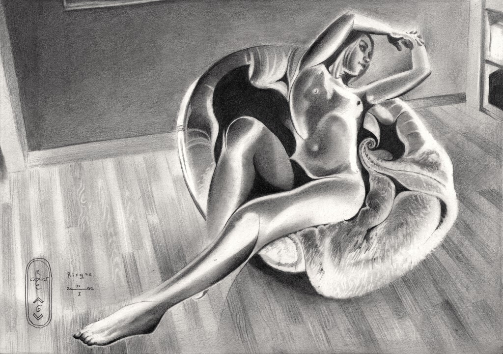 surrealist nude graphite pencil drawing