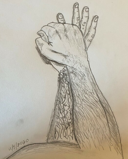 Men's hands entwined - hand study in pencil