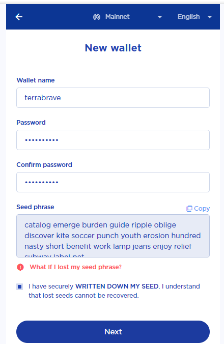 Terra Station wallet seed