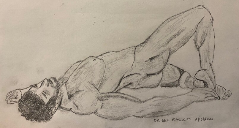 Pencil Drawing - Man stretching on floor