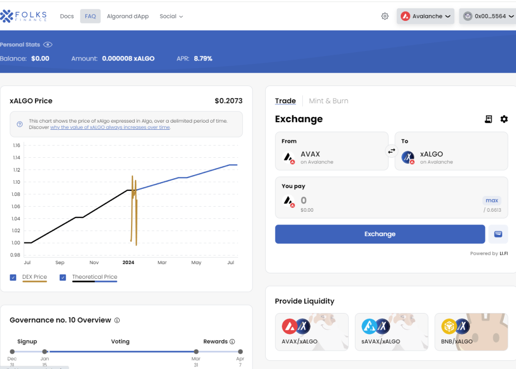 xalgo/Avax Exchange page