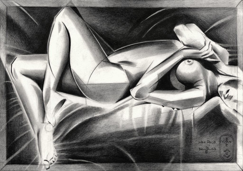 cubist nude graphite pencil drawing