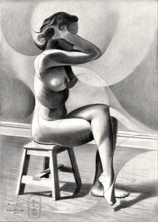 cubist nude graphite pencil drawing