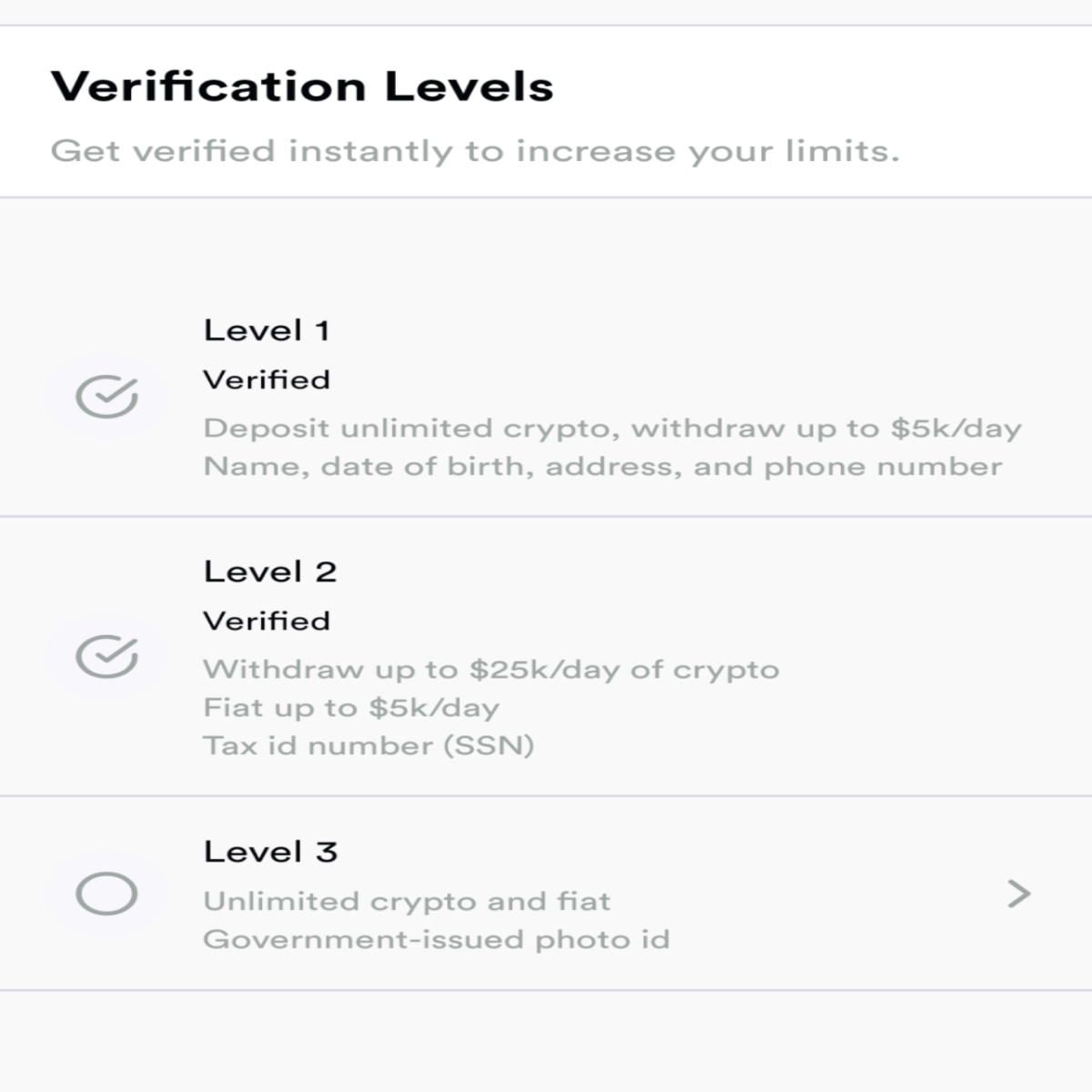 Screenshot of verification level