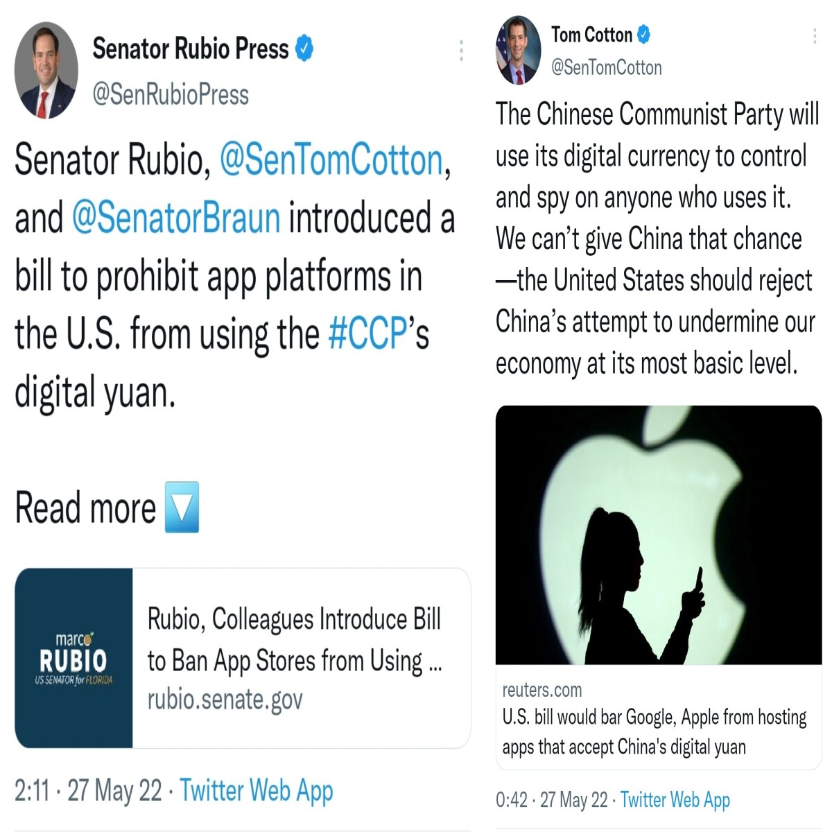 Tweet by US senators