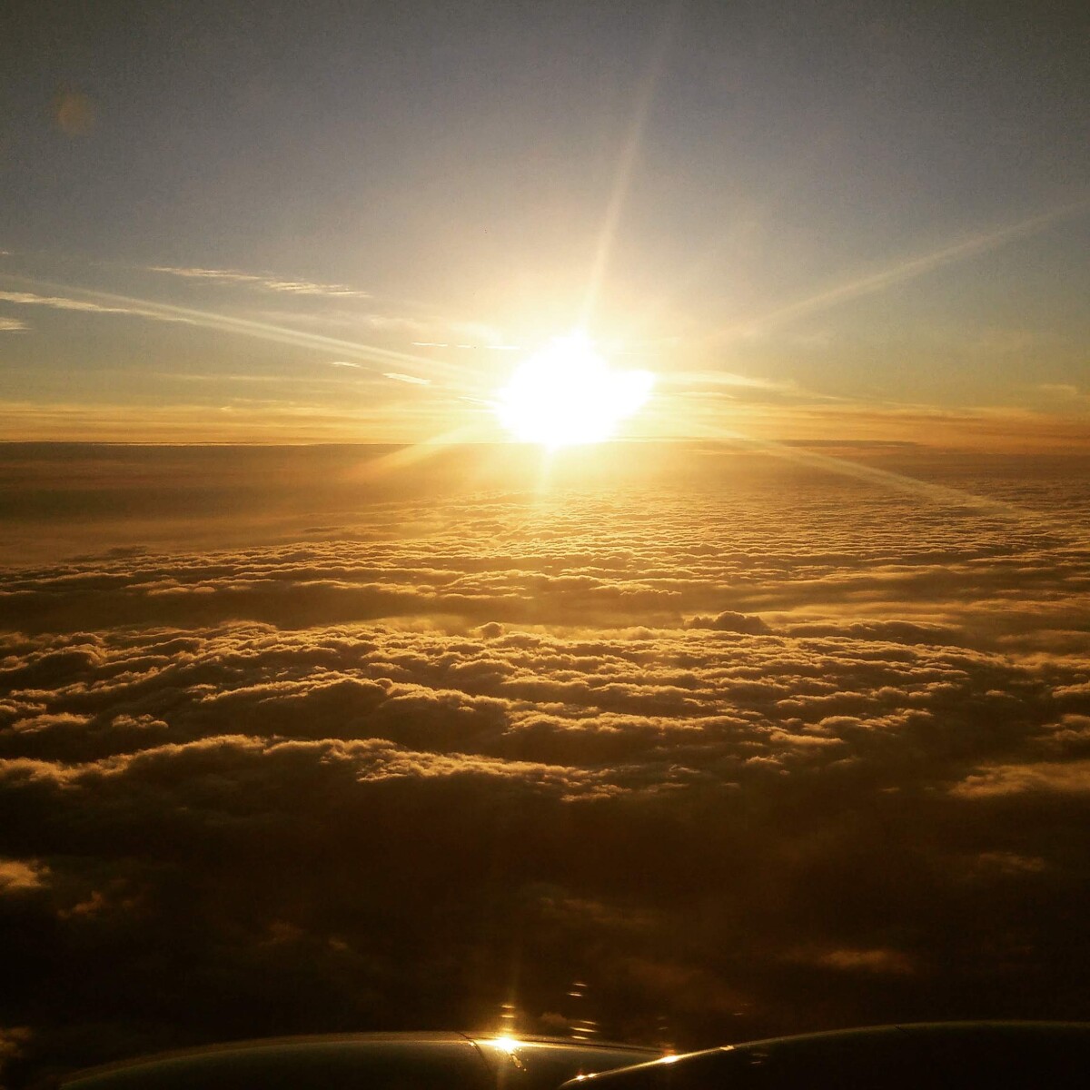 Sunset while flying over the Bristol Channel