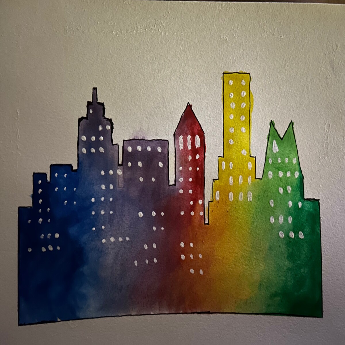 Skyline in rainbow colors - watercolor &amp; ink