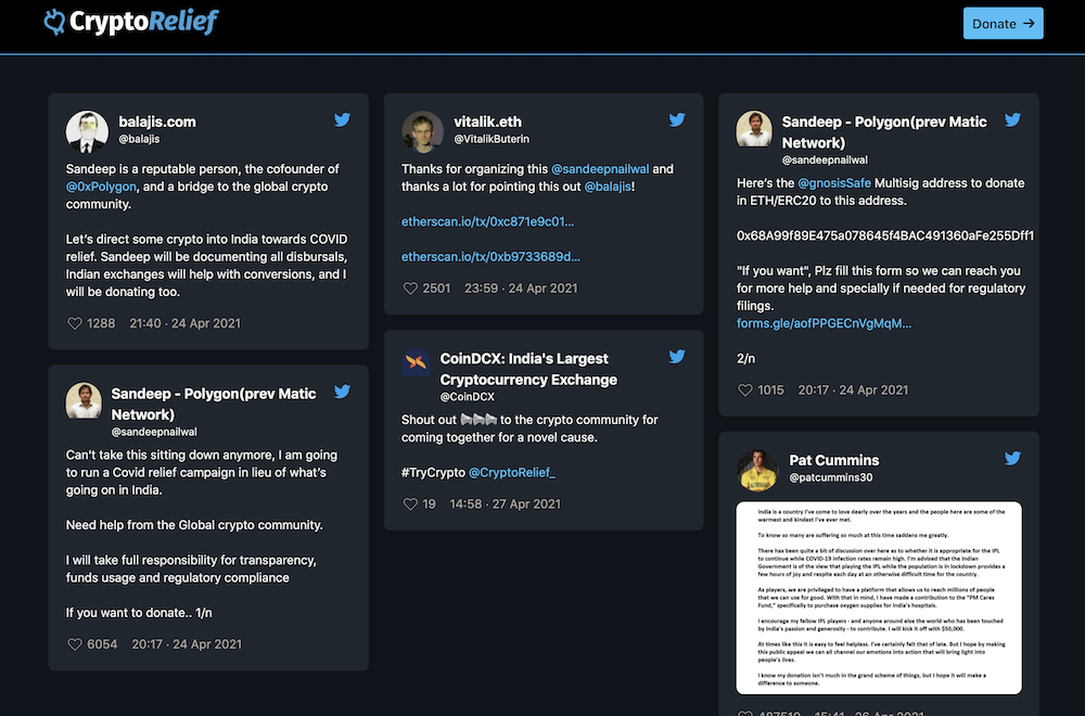 crypto donation, india, covid 19, crypto relief
