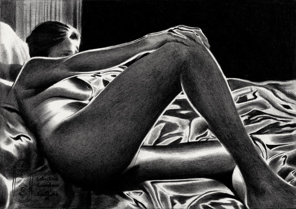 cubist nude graphite pencil drawing