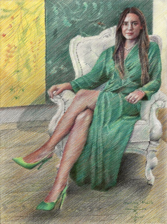 realist female figure colored pencil drawing