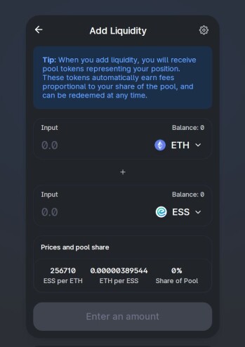 Essentia Ethereum UniSwap Liquidity Pair DeFi