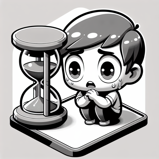 nervous boy looking at hourglass