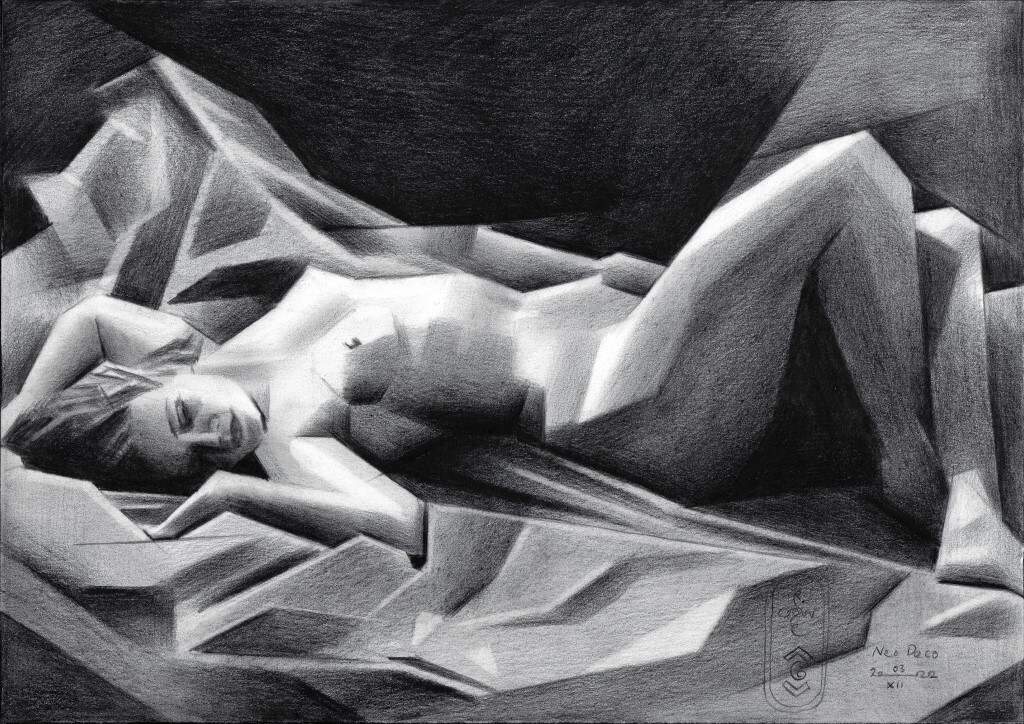 cubist nude graphite pencil drawing