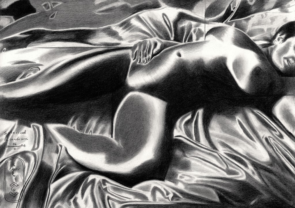 cubist nude graphite pencil drawing