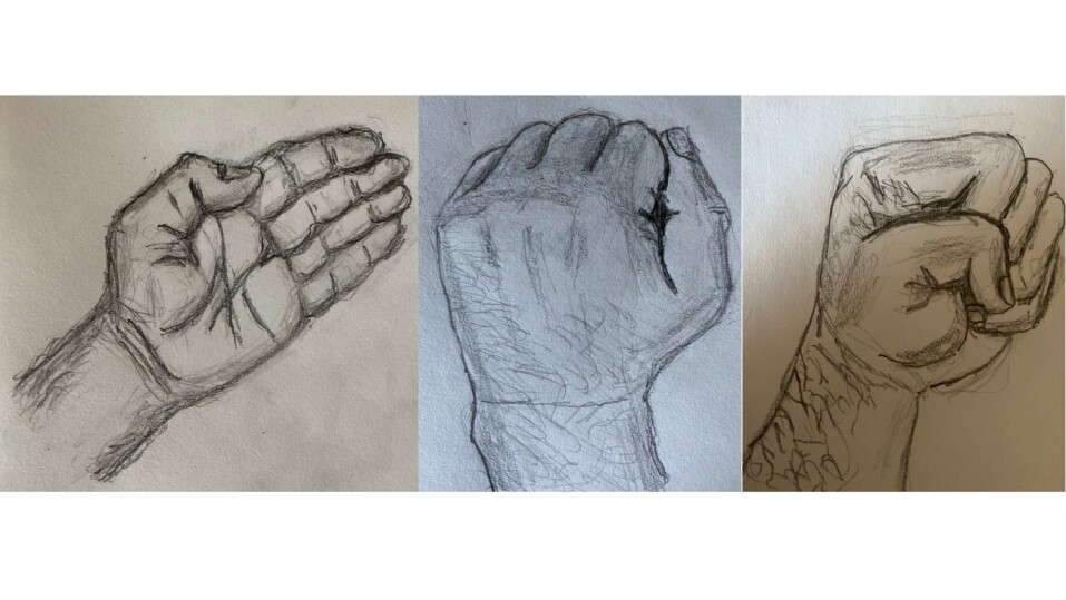 Three Hands - drawings in pencil