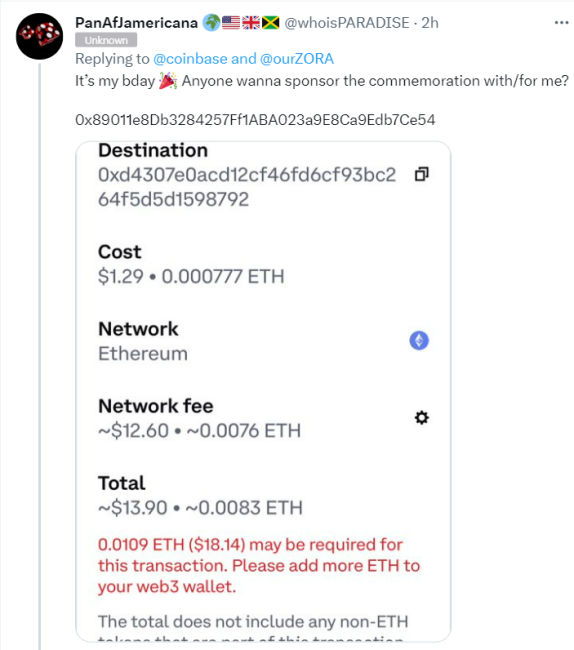 Coinbase NFT gas fee tweet #2.