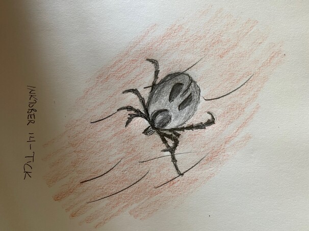 Tick on skin - pencil and colored pencil