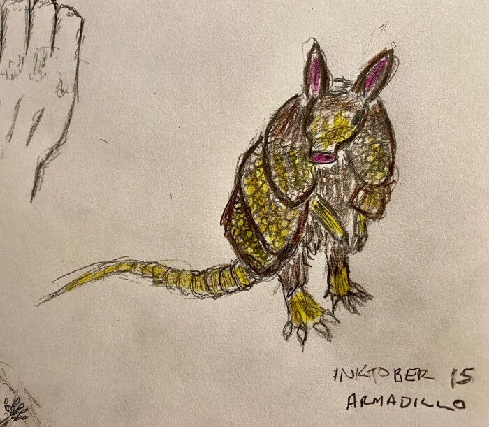 Armadillo standing - pencil and colored pencil