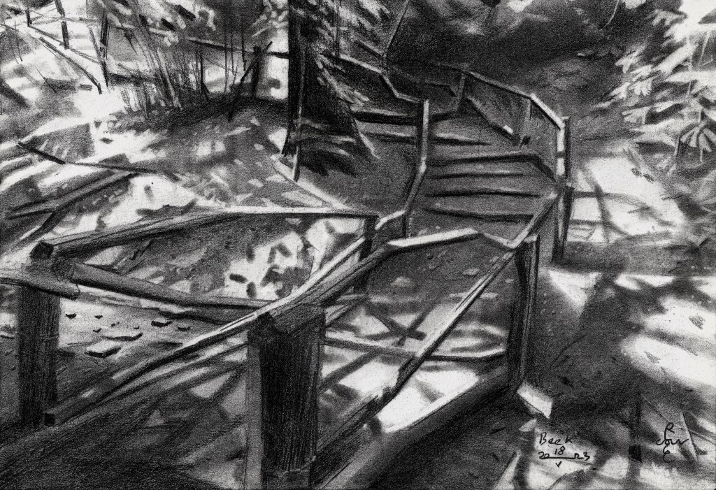 cubist landscape graphite pencil drawing