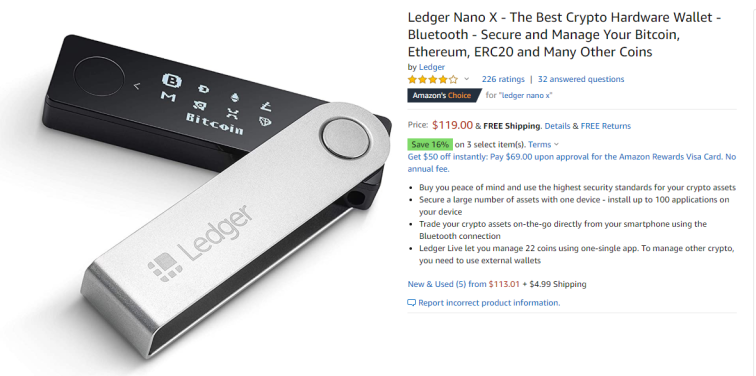 Ledger Nano X on Amazon