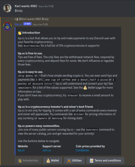 Image displaying tip.cc's help interface view.