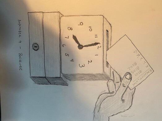 Timeclock with punchcard - pencil sketch