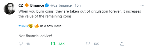 CZ tweet