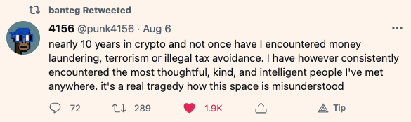 banteg tweet on nice crypto people