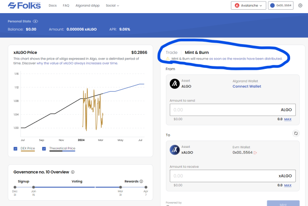 xALGO mint page