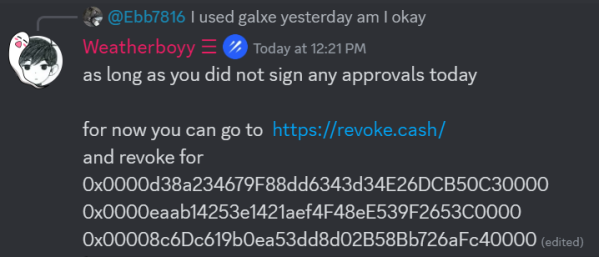 Hacker address to use on Revoke Cash