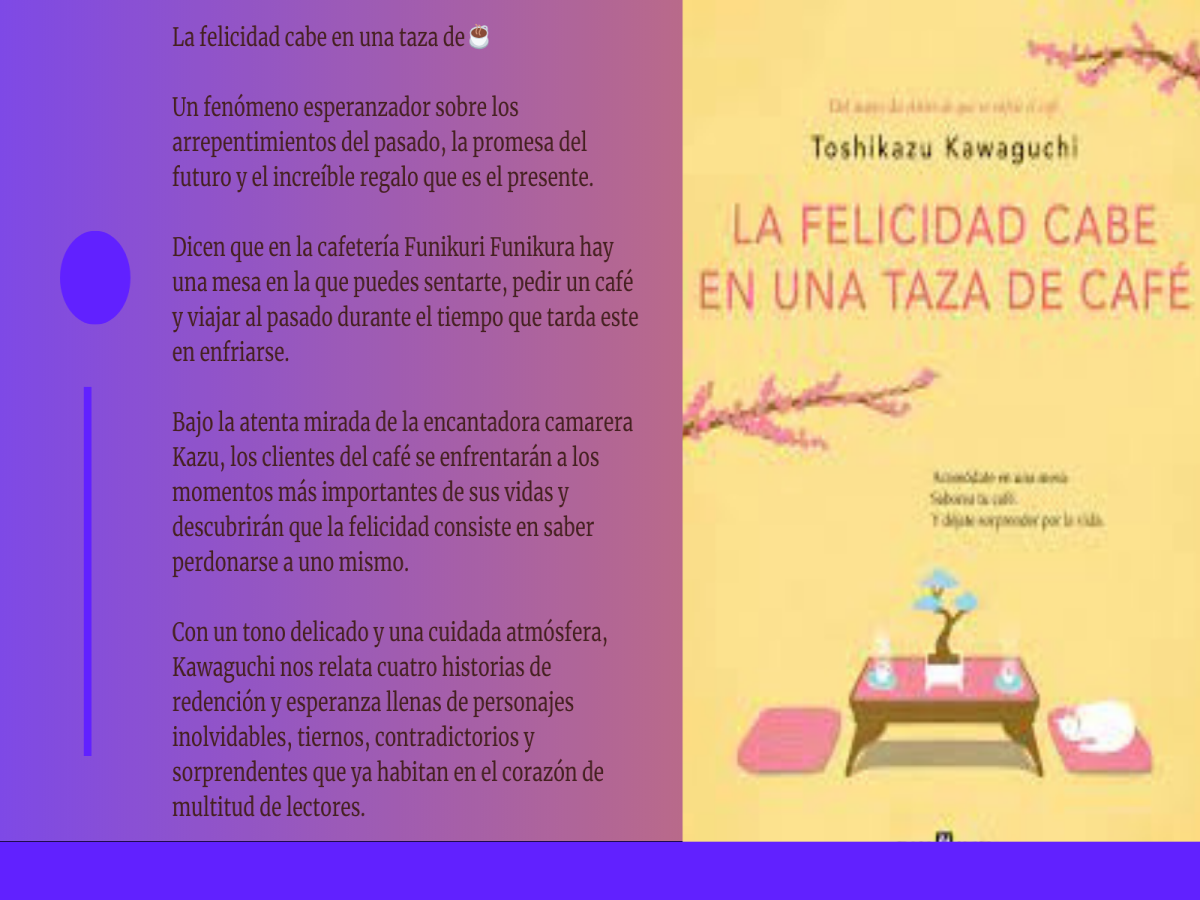 Sinopsis de la novela La felicidad cabe en una taza de café.