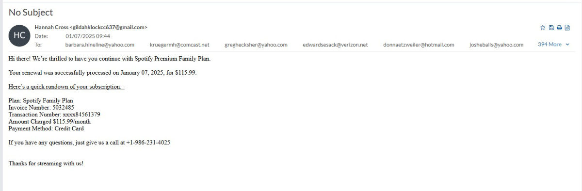 Image of scam email