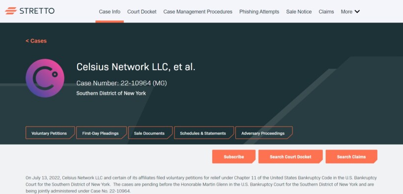 Celsius Network case documents on Stretto