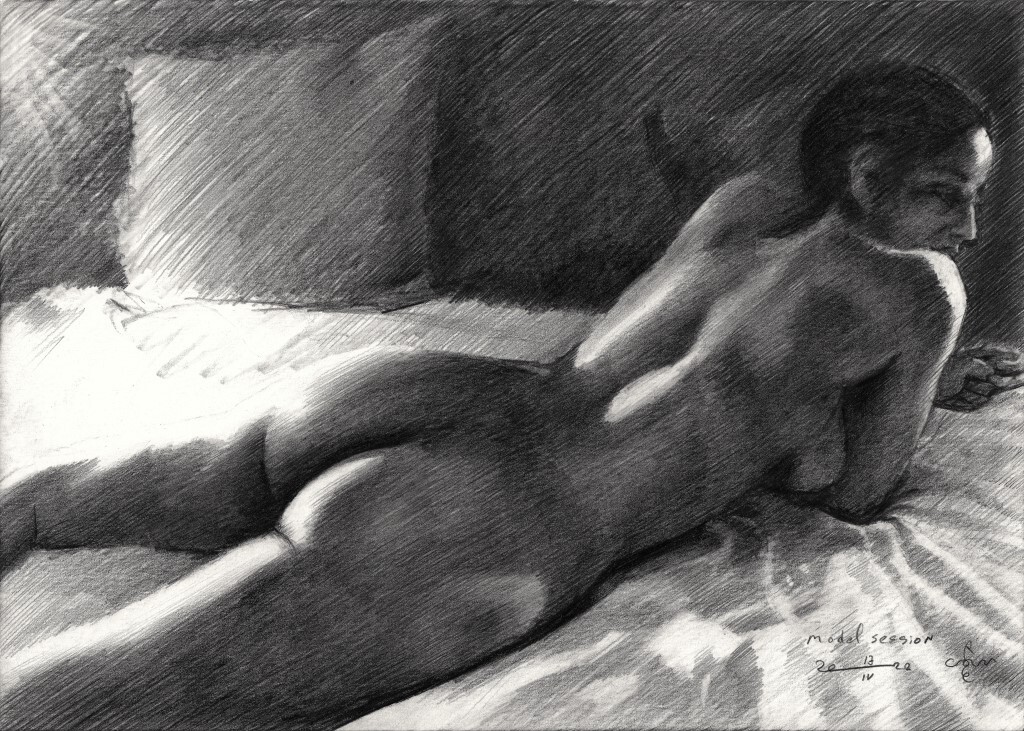 impressionist nude graphite pencil drawing