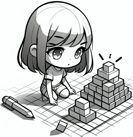 girl looking at blocks
