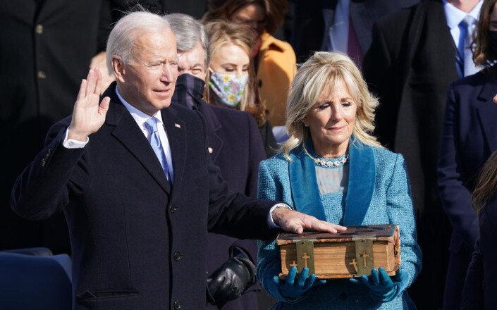 Joe Biden swearing in as the 46th. President of the United States. Photo by Saul Loeb/Pool Photo via AP
