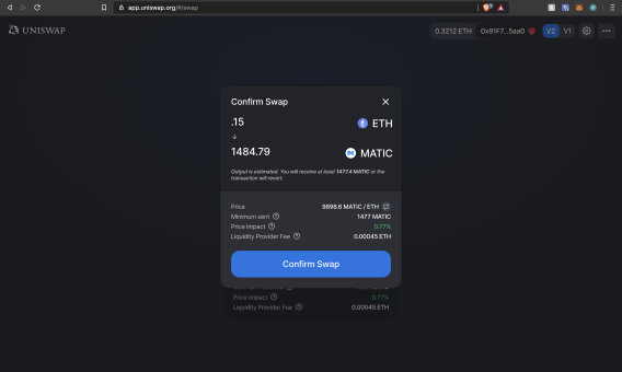 Uniswap buy screen