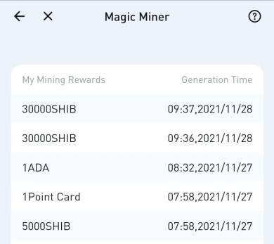 My Huobi Magic Miner mining history