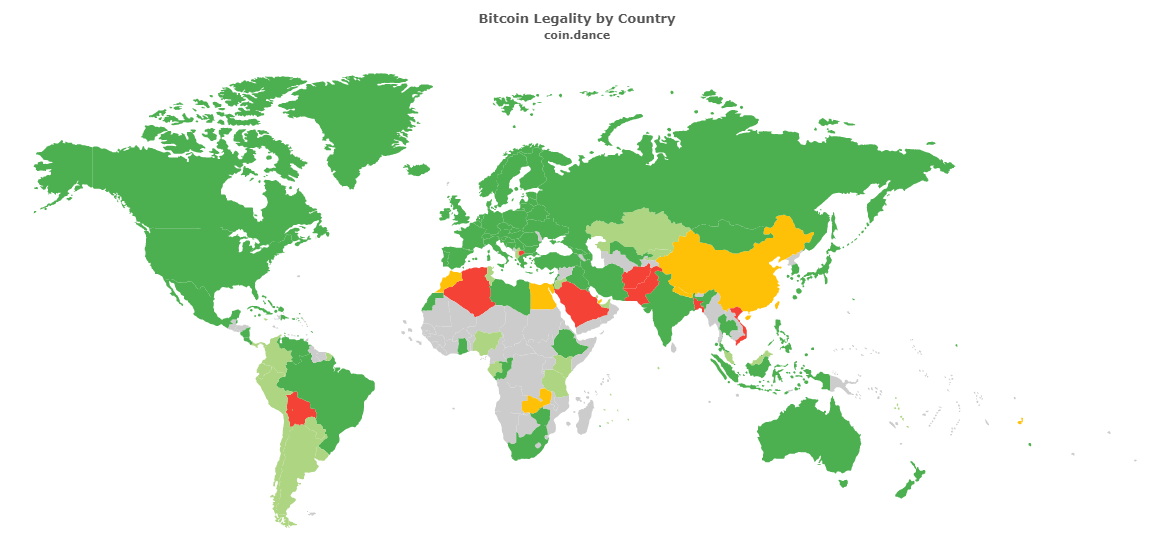 Bitcoin Legality by country — Oct 2020 [Source: Coin.dance]