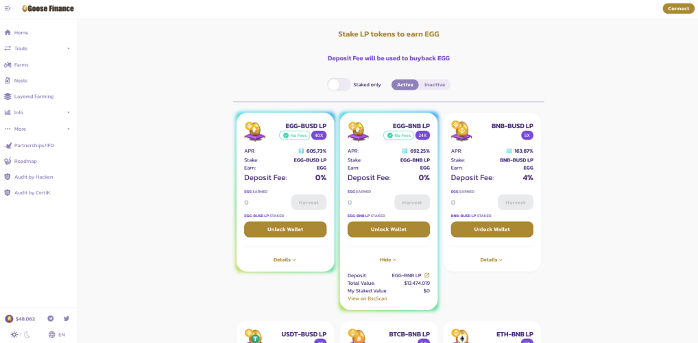 Goose Finance DeFi in the BSC Network Binance Smart Chain