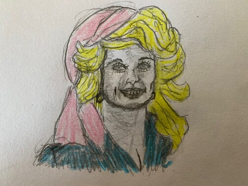 Portrait of Dolly Parton - pencil and colored pencil