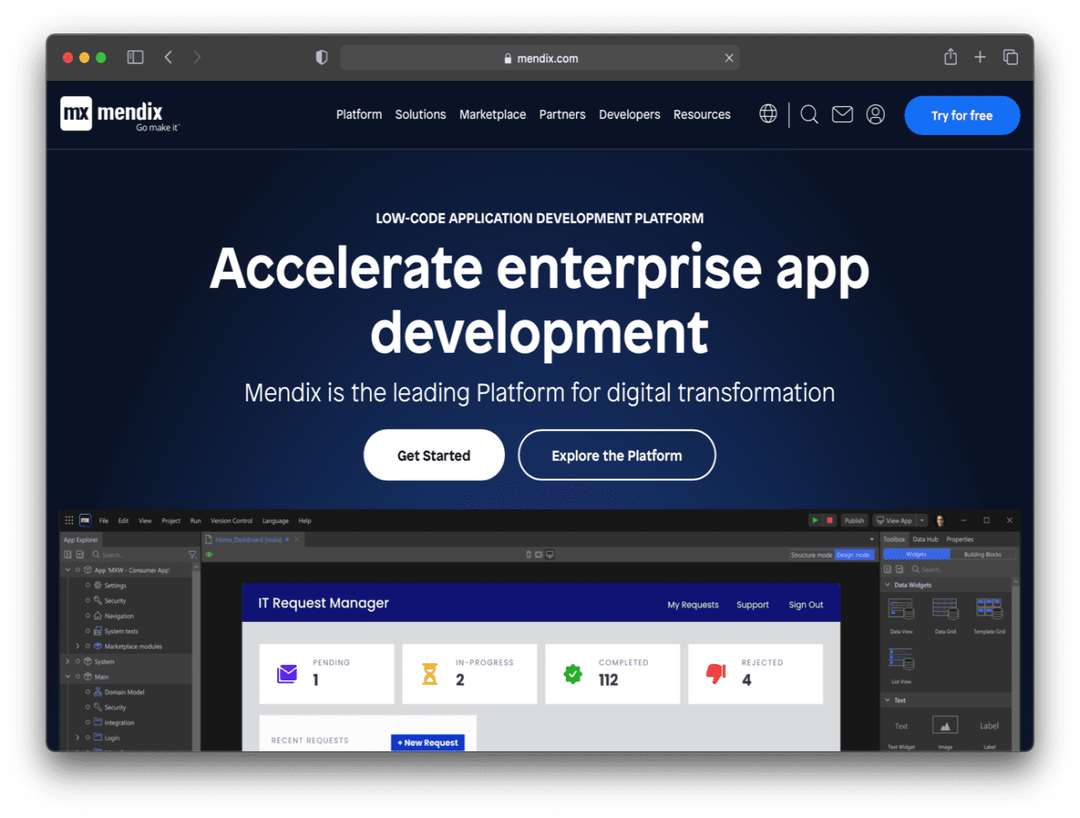 Mendix landing page