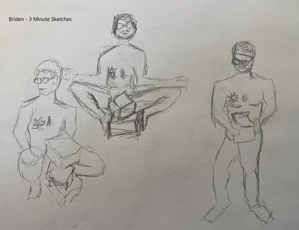 Briden in three minute poses, with gift boxes - Pencil sketches